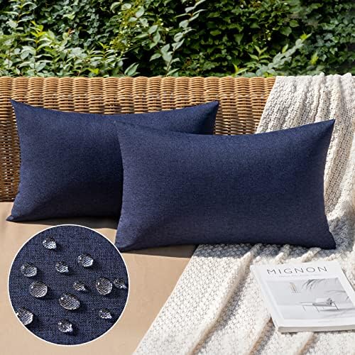 MIULEE Decorative Outdoor Pillow Covers Lumbar Waterproof 12x20 Navy by MIULEE