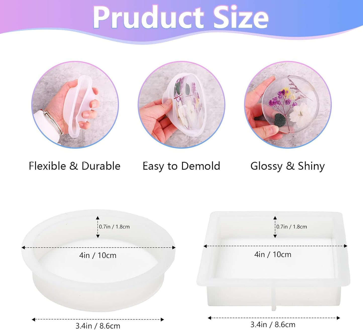 4 Resin Coaster Molds, Square Round Coaster Resin Molds, Small Coaster Silicone Molds for Resin Casting