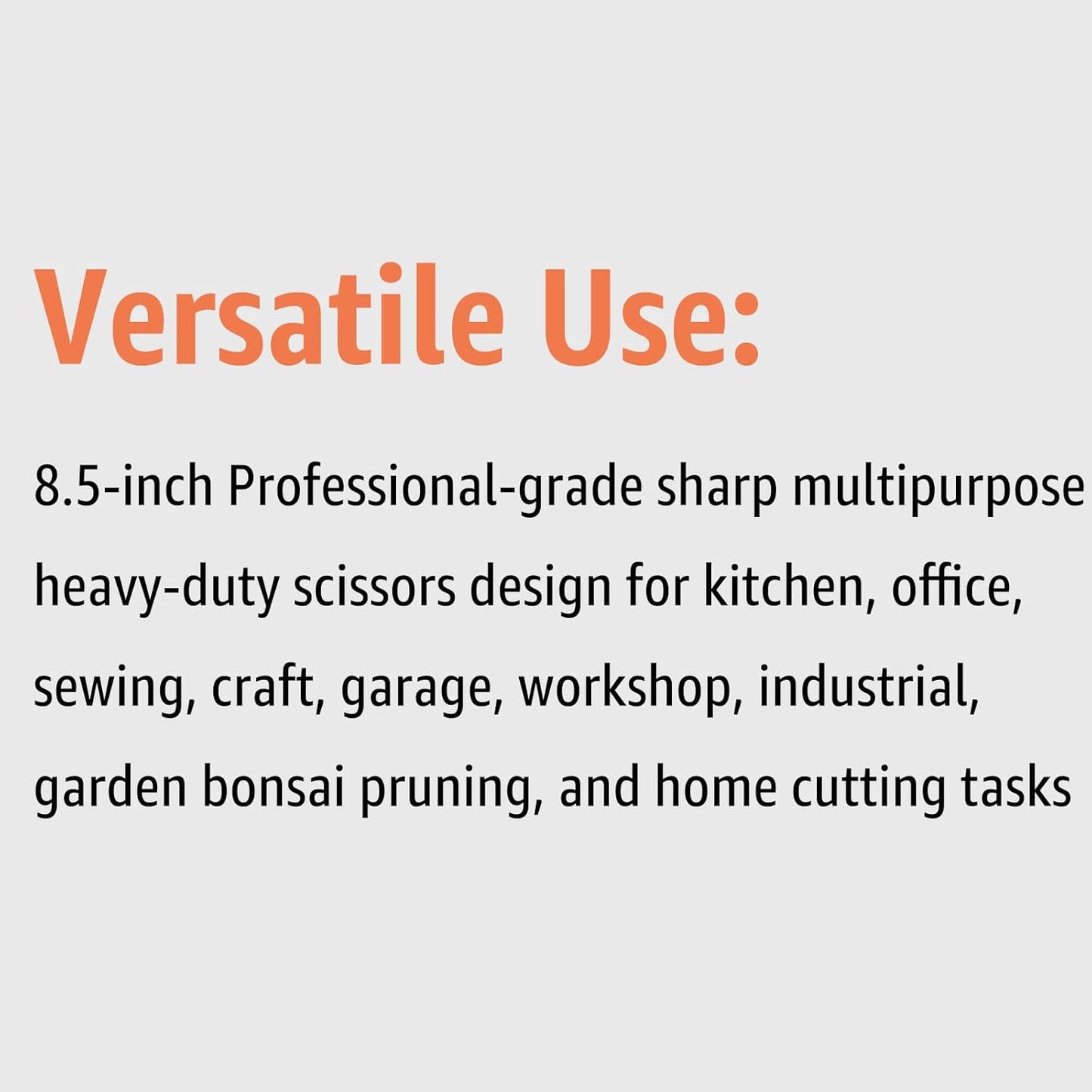 Heavy Duty All Purpose Scissors, Stainless Steel Blades, Frosted Gray Comfort Grip Handle, 8.5 Inch Professional Multipurpose Utility Sharp Shears for Kitchen, Garden, Office, Craft, Sewing