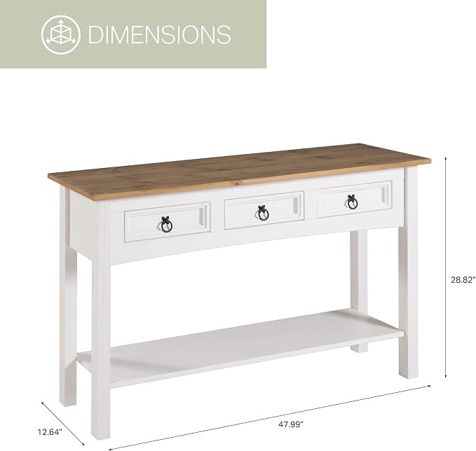 OS Home and Office Furniture Cottage Series Wood Hall Table in Corona Snow - Image 3