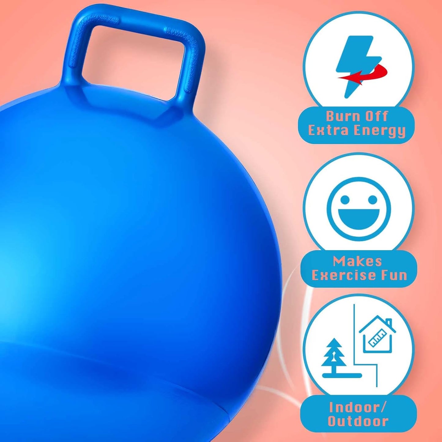 Lewtemi 3 Pcs 22 Inch Bouncing Ball with Handle, Outdoors Hopper Jumping Hopping Ball and Air Pump for Sports Exercise (Red, Blue, Green)