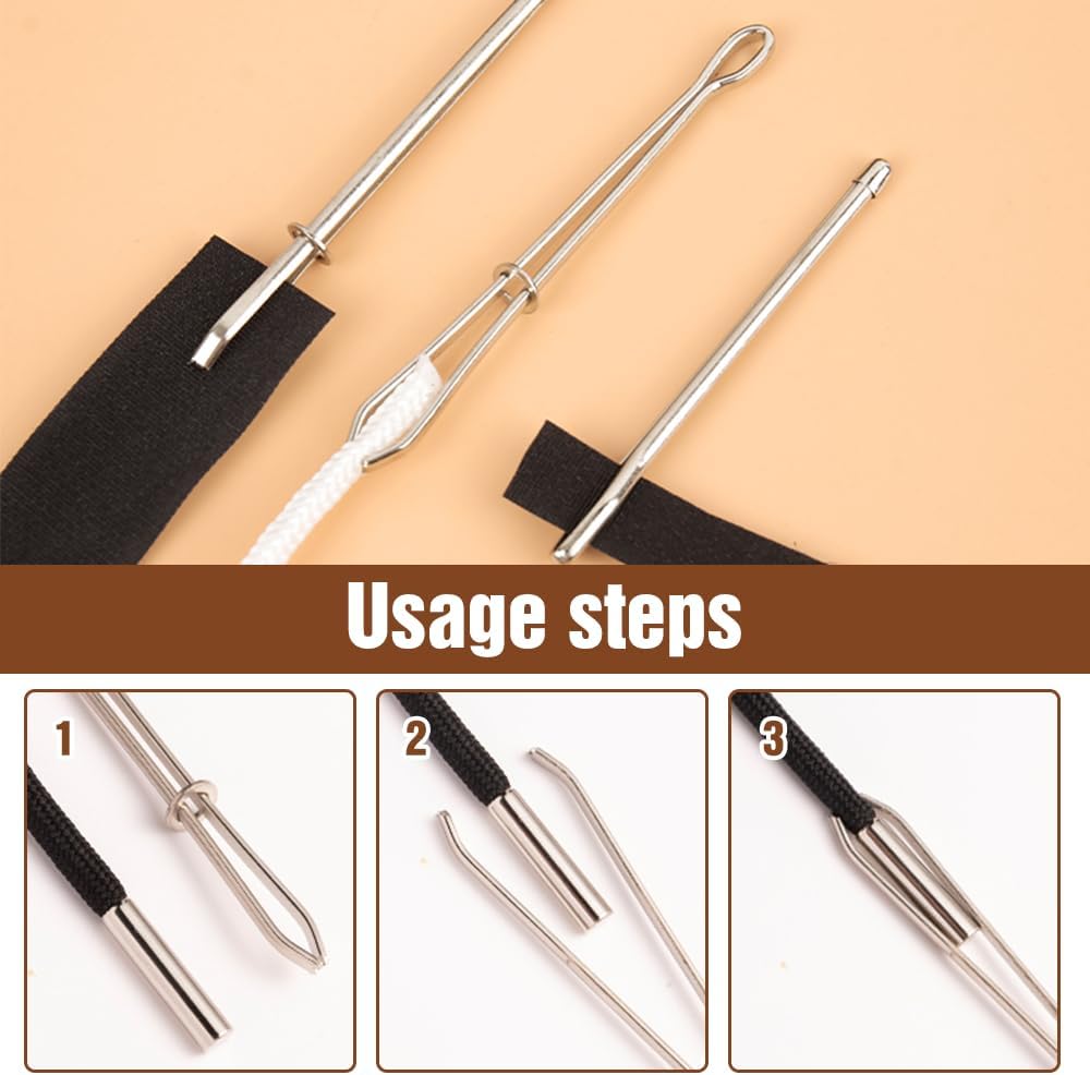 8 PCS DIY Rope Threader Clip, Drawstring Threader Tool Set, Sewing Loop Turner Hooks Metal Easy Pull Drawstring Threader with Tweezer Sewing Tool for Drawstring Replacement for Hoodies, Shorts, Pants