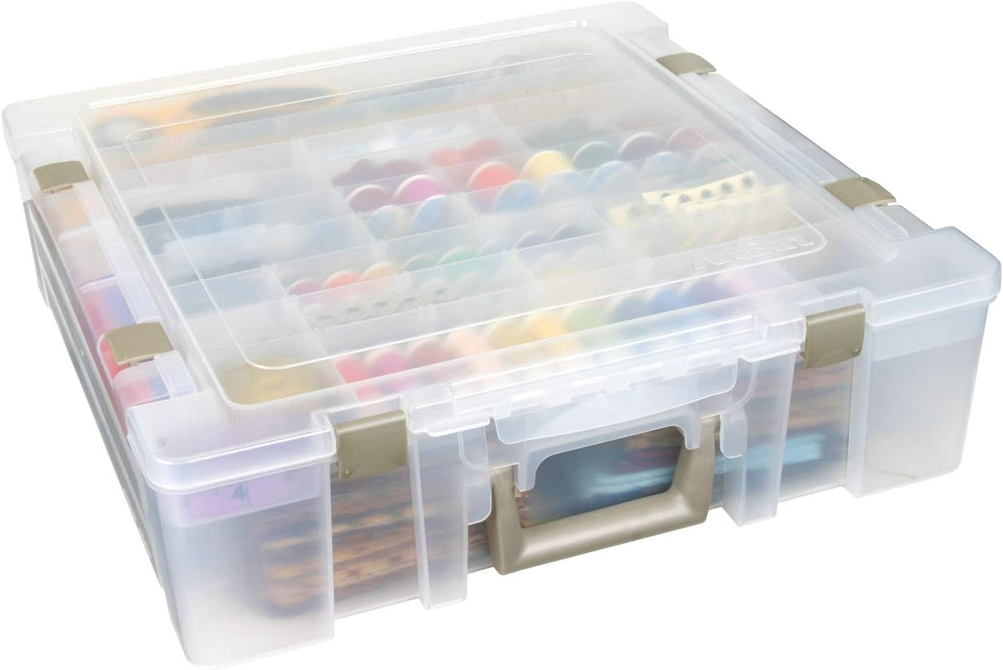 ArtBin 6981AB Super Satchel Deluxe Divided Base, Large Portable Art & Craft Organizer with Drawers, [1] Plastic Storage Case, Clear