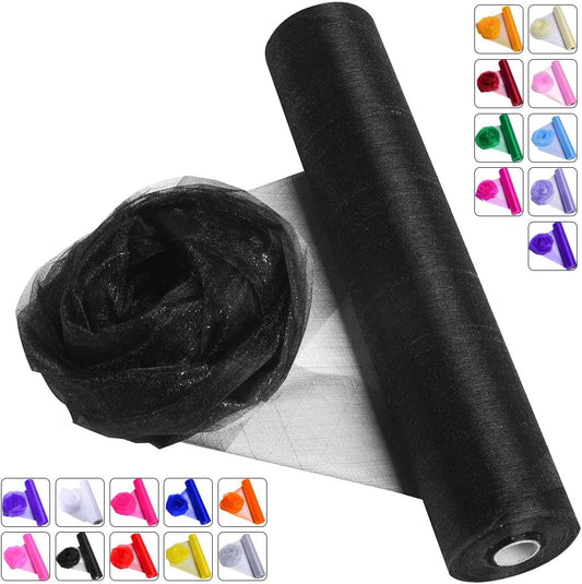 Crystal Organza Fabric Tulle - 16" by 50 Yards Sheer Fabric for Wedding Party Decoration Bridal Shower Tutu Roll Netting Spool Ribbon Wrapping (Black)
