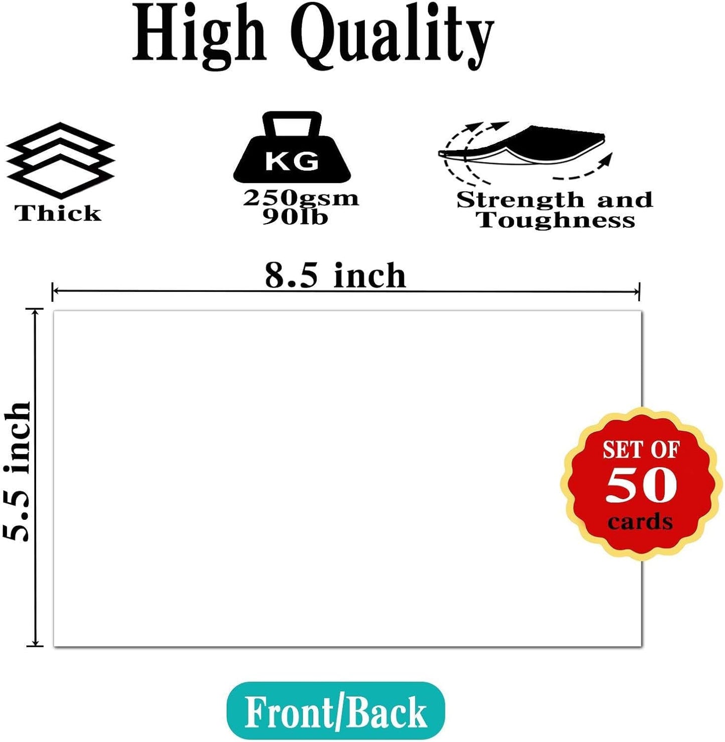 50 Pack 5.5''x8.5'' White Blank Cardstock Thick Paper - 80lb Flat Cards Stock Printer Paper for Make Your DIY Invitations, Note, Greeting, Table Cards - Writing, Stamping, Painting, Drawing