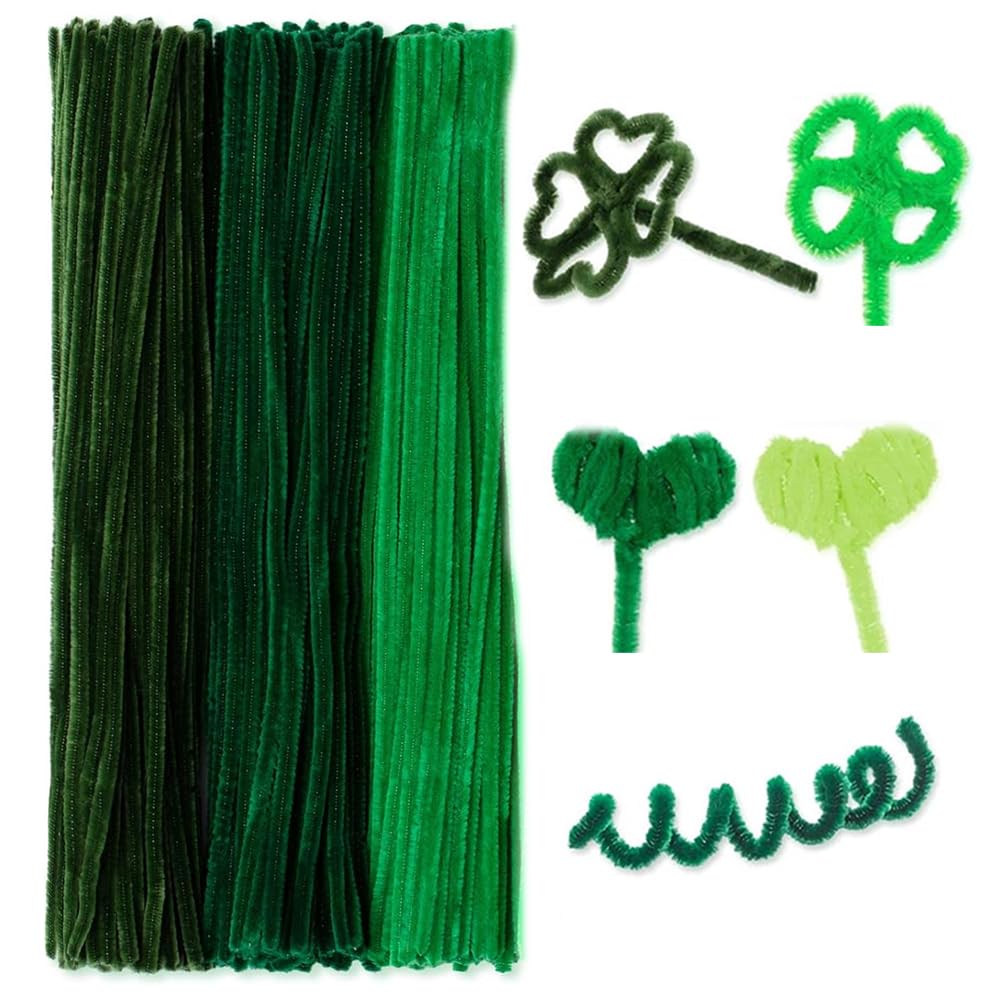 300 Pieces Pipe Cleaners Chenille Stem, 3 Pastel Candy Color Pipe Cleaners Set for Pipe Cleaners DIY Arts Crafts Decorations, Chenille Stems Pipe Cleaners (Green)