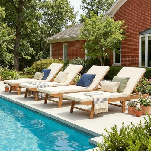 Patiorama Patio Acacia Wood Chaise Lounge Chair of 4, Pool Chair - Image 3
