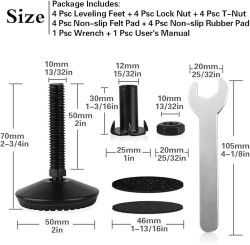 4 Set M10 Swivel Adjustable Leveling Feet, Heavy Duty Height Adjuster Furniture - Image 2