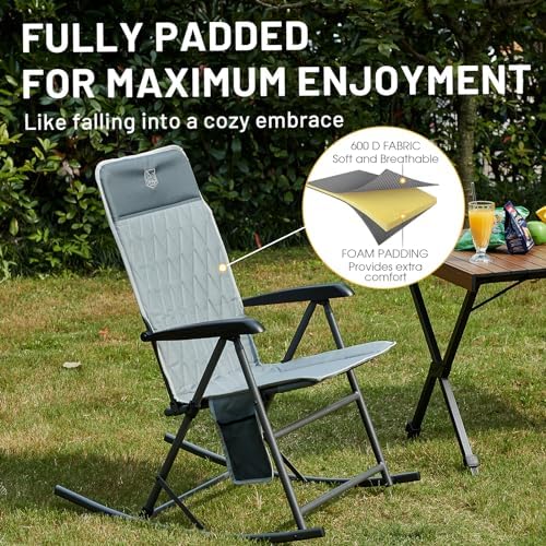 Timber Ridge 3-Level Adjustable Rocking Camping Chair, Ergonomic Padded High - Image 5