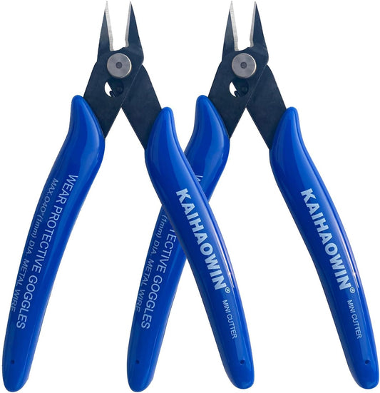 KAIHAOWIN Micro Wire Cutters with Spring, 2 Pack, 5 inch Precision Mini Flush Cutters Bulk, Nippers, Flush Cutting Pliers, Wire Snips, Small Side Cutters for Electronics Crafts Jewelry-Blue