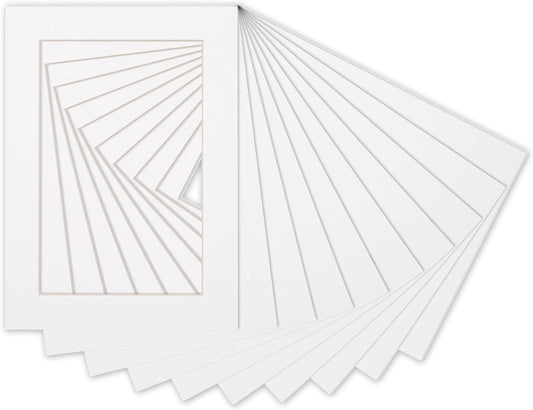Pack of 25 Acid Free 8.5x11 Mats Bevel Cut for 7x9 Photos - White Precut Matboards for Pictures, Photos, Framing - 4-ply Thickness