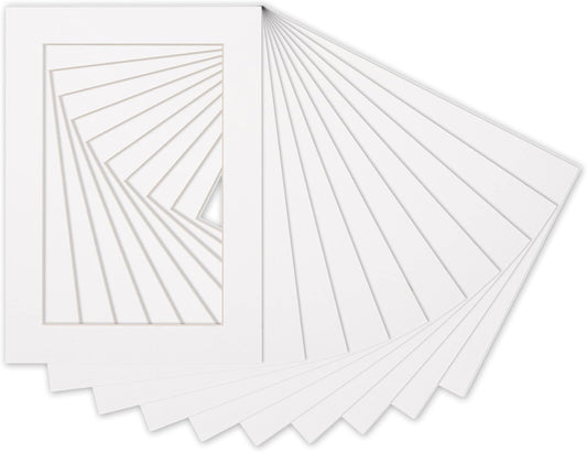 Pack of 25 Acid Free 8x10 Mats Bevel Cut for 5x8 Photos - White Precut Matboards with Backing Boards and Clear Photo Mat Bags for Pictures, Photos, Framing - 4-ply Thickness