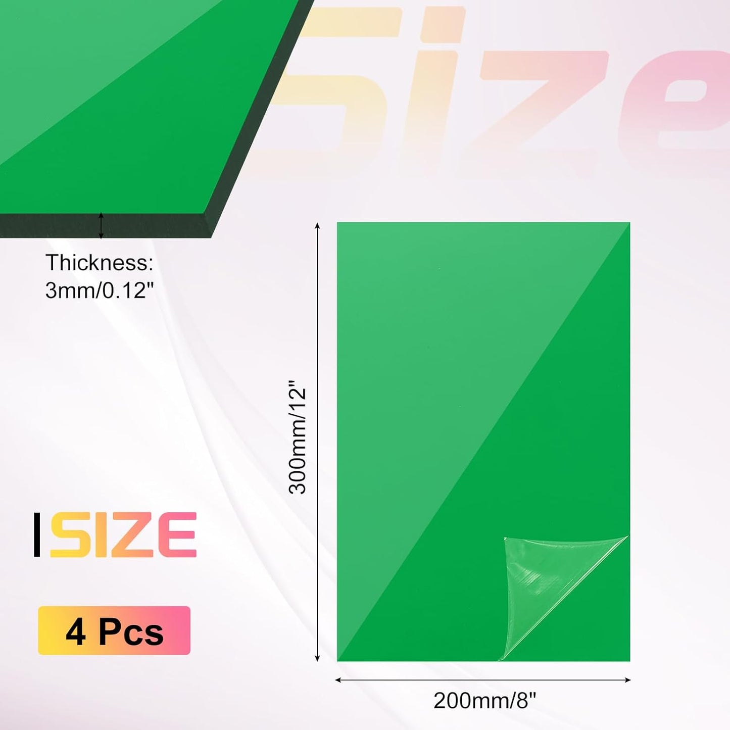 uxcell 4Pcs Acrylic Sheets 12x8 Inch Acrylic Panel 1/8 Inch-3mm Plastic Board for Picture Frames Sign Holders DIY Display Projects Craft, Clear Green
