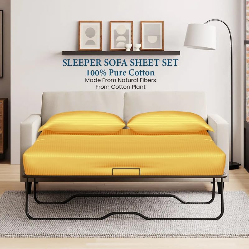 800 Series 100% Egyptian Cotton Sleeper Sofa Bed Sheet Set Stripe Full Size - Image 2