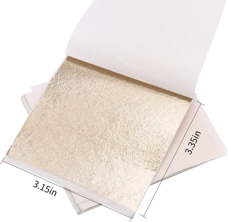 KINNO Gold Leaf Sheets for Art, 100 Sheets Antique Gold Foil for Home, Wall, Frame, Ceiling, Furniture Decoration, 3.15 by 3.35 Inches