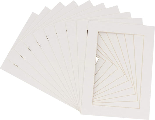 5x7 Mat for 8.5x11 Frame - Precut Mat Board Acid-Free Show Kit with Backing Board, and Clear Bags Textured White 5x7 Photo Matte For a 8.5x11 Picture Frame Matboard for Framing, Pack of 100 Mats