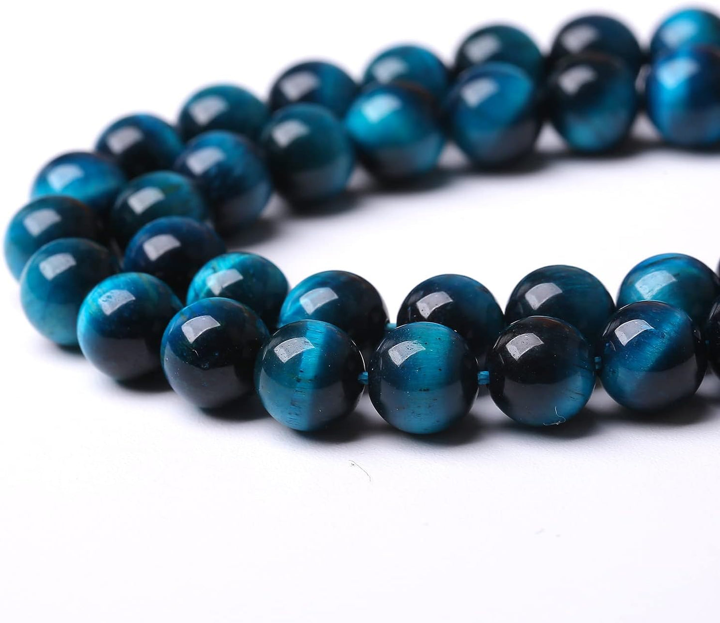 96PCS 8mm Blue Tiger Eye Gemstone Loose Beads Natural Round Loose Stone Beads for Jewelry Making DIY Bracelet Necklace Earrings 2 Strand 32"