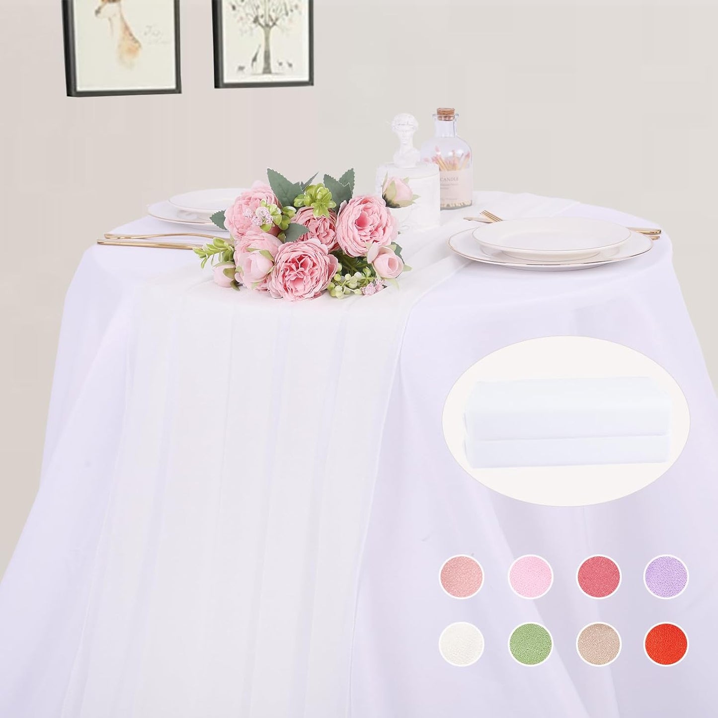 2 Packs 10ft White Chiffon Table Runner 30 x 120 Inches Romantic Sheer Table Runners for Wedding Party Bridal Baby Shower Birthday Holiday Decorations