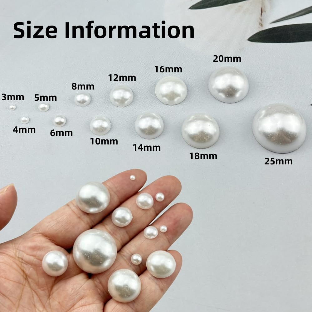 400pcs 12mm Half Pearls for Crafts Flatback Round Half Pearl Beads for Jewelry Making Nail Art Scrapbook Craft Wedding Dress Decoration(White)