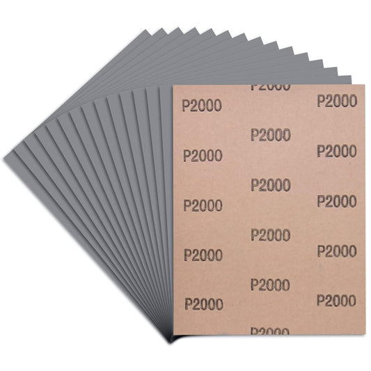 Sandpaper 2000 Grit, Wet Dry Sanding Sheets, High Performance Sand Paper for Wood Furniture Finishing, Metal Grinding, Automotive Polishing, 9 x 11 inches, 15-Sheets