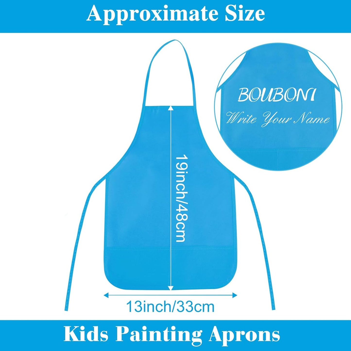 24 Pieces Light Blue Painting Aprons for Kids With 2 Roomy Pockets - Art, Painting Activity, Kitchen, Crafts