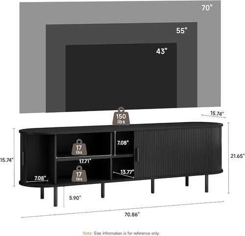 70.8" TV Stand with Power Outlet, Mid-Century Modern Television Stand, Fluted - Image 2