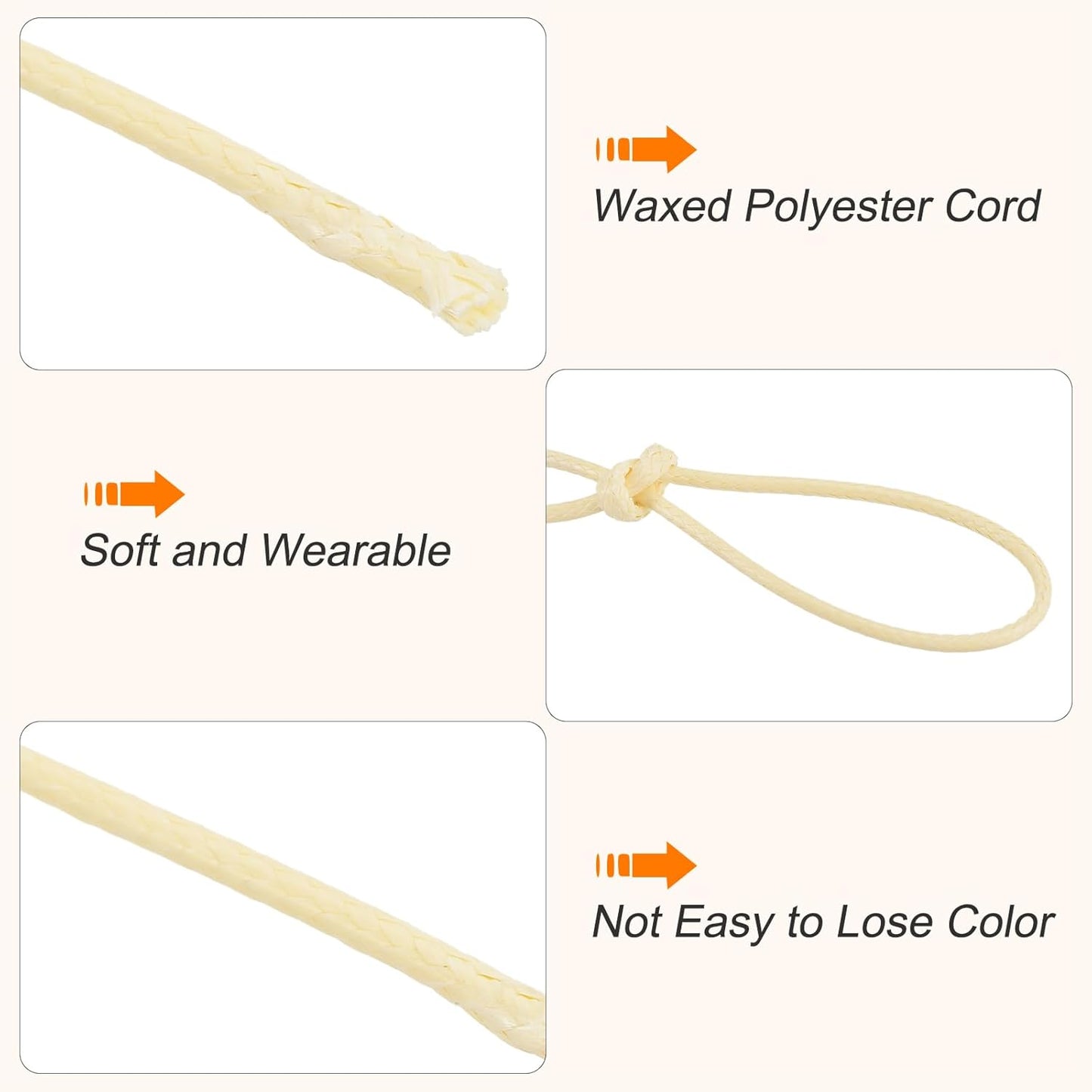 MECCANIXITY Waxed Cord 1.5mm Waxed Polyester Cord 175 Yard Wax String for Bracelet Making,Necklaces, Beading,Jewelry Making and DIY Crafts(Beige), 0.06 inch-Dia