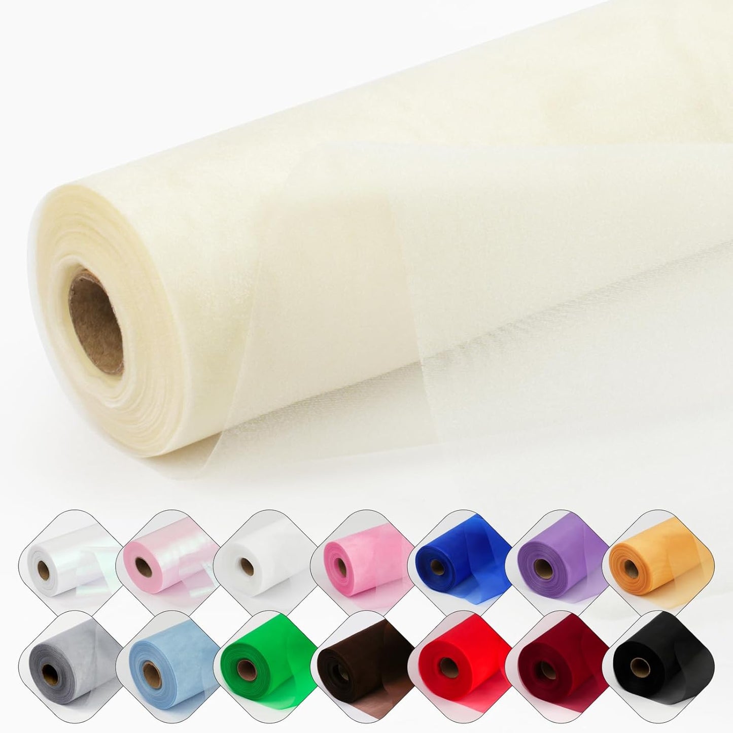 Crystal Organza Fabric Tulle 11 Inch by 50 Yards Sheer Tulle Rolls for DIY Craft Wedding Party Baby Shower Decor Gift Wrapping Party Supplies (Ivory)