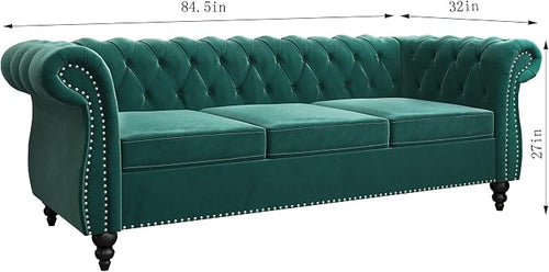 3 Piece Living Room Set, Velvet Chesterfield Sofa Loveseat Couch Chair - Image 2