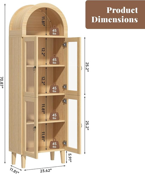 71" Tall Arched Cabinet with Acrylic Door, Modern Curio Arched Bookcase with - Image 2