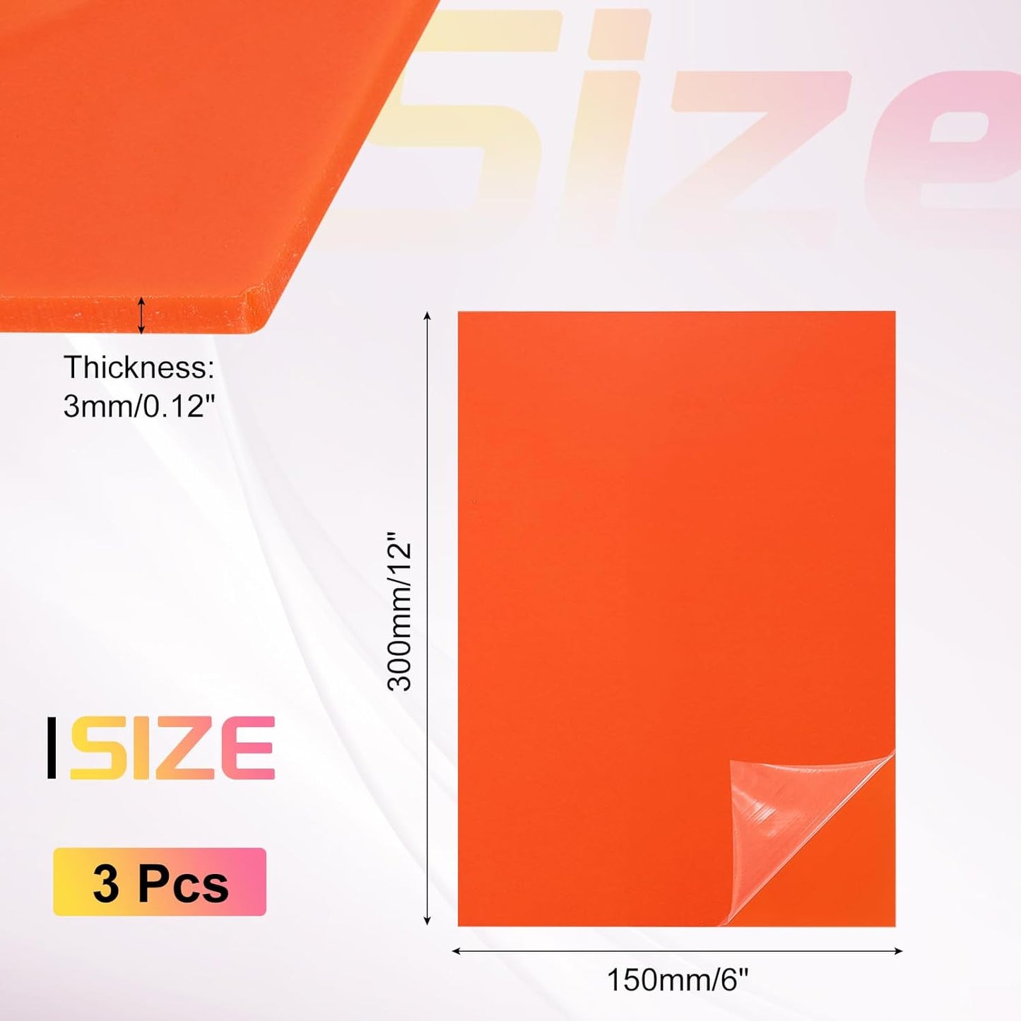 uxcell 3Pcs Acrylic Sheets 12x6 Inch Acrylic Panel 1/8 Inch-3mm Plastic Board for Picture Frames Sign Holders DIY Display Projects Craft, Orange