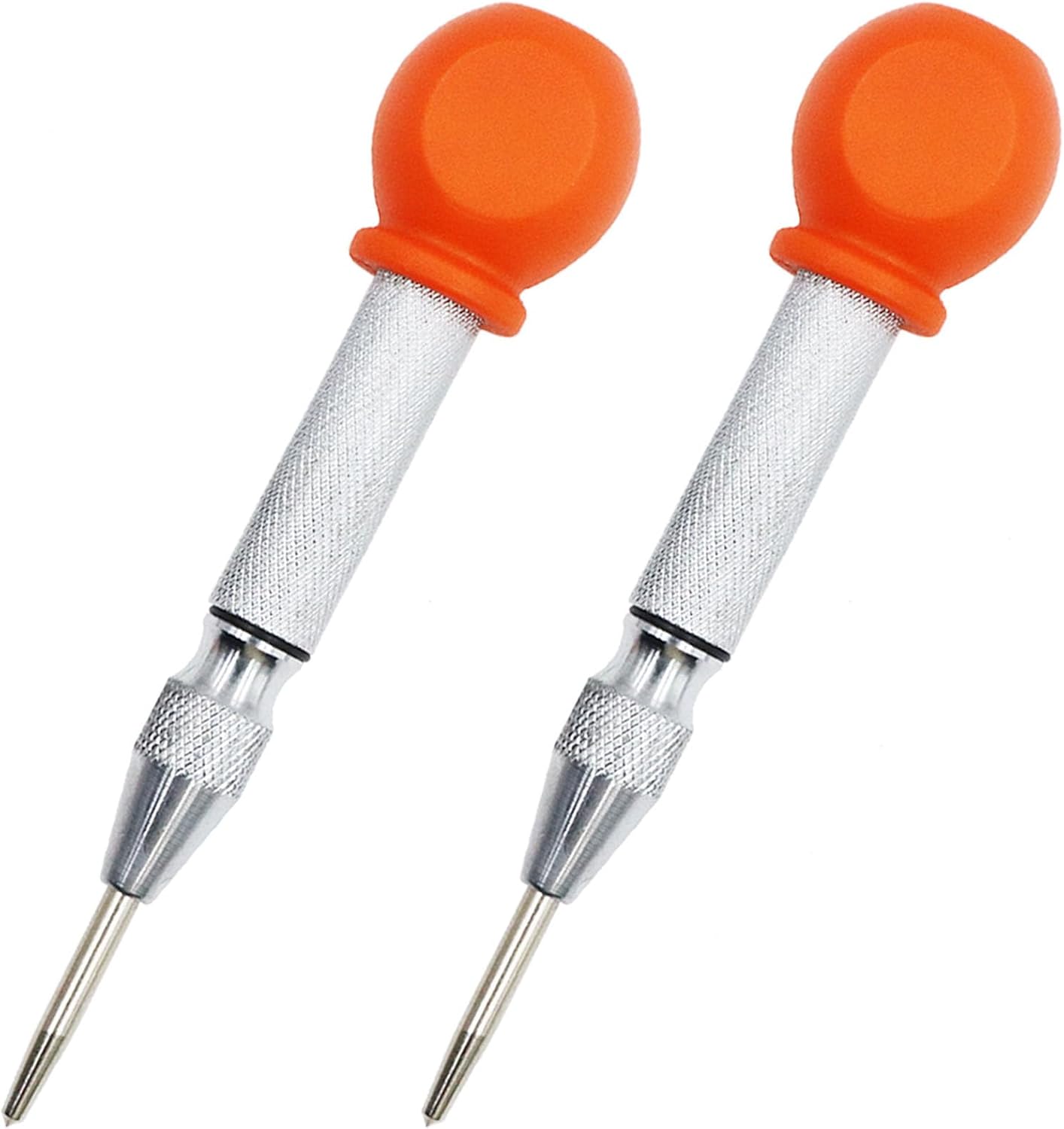 2-Pieces Automatic Center Punch, 5 Inch Adjustable Impact Hole Punch Metal Punch, Spring Loaded Center Punch Tool with Palm Cushion Cap for Wood Metal Leather