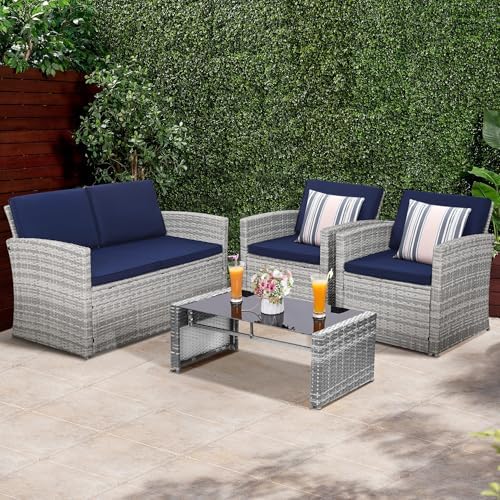 KROFEM 4 Piece Patio Furniture Set, Outdoor Wicker Conversation Set - Image 7