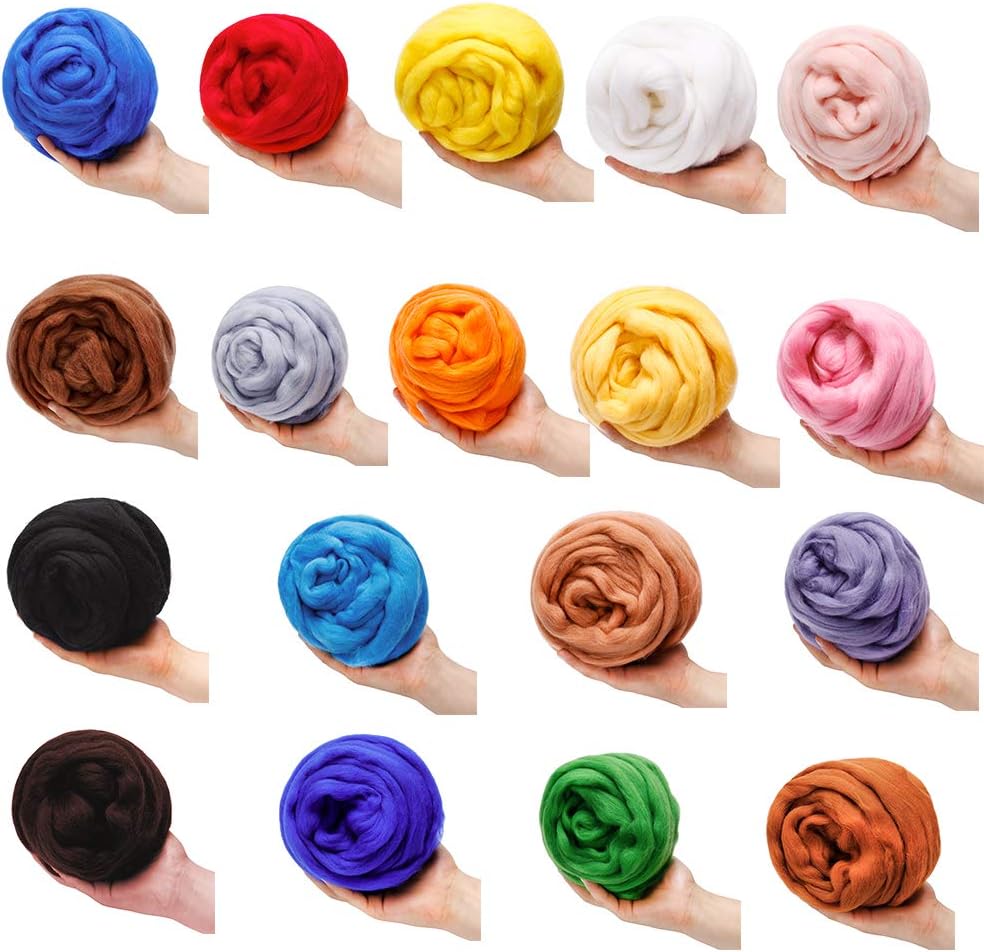 3.53oz Wool Roving Yarn, Wool Felting Supplies, Pure Wool, Chunky Yarn, Spinning Wool Roving for Needle Felting Wet Felting DIY Hand Spinning (Yellow)