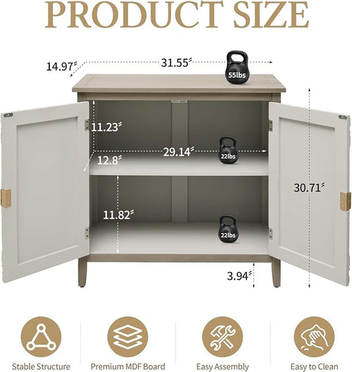 31.5" Farmhouse 2-Door Carved Accent Storage Cabinet, Vintage Distressed Floral - Image 2
