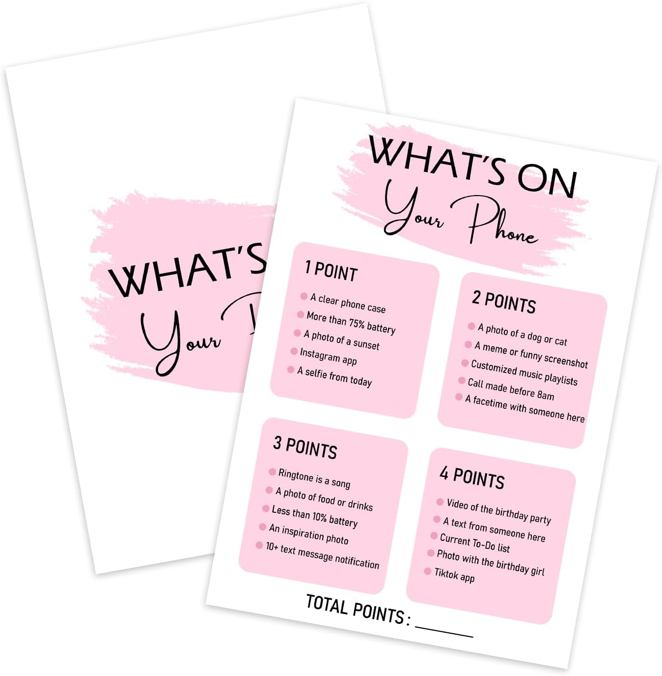 Birthday Party Game - What's On Your Phone,Birthday Party Activity Favor, Set of 20 Games Cards, Birthday Supplies, Activity, Decorations -B02