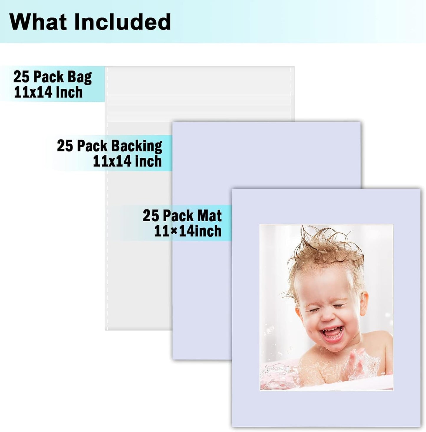 Egofine Pack of 25 White Pre-Cut Mat Board 11x14 Picture Mat for 8x10 Photo with White Core Bevel Cut Mattes Sets. Includes 25 High Premier Acid Free Mats & 25 Backing Board & 25 Clear Bags