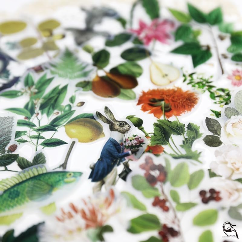 Vintage Vellum Stickers Floral Plants Elements Scrapbooking Supplies Flowers Botanic Natural Translucent Paper Self-Adhesive Junk-Journal Items (Fern)