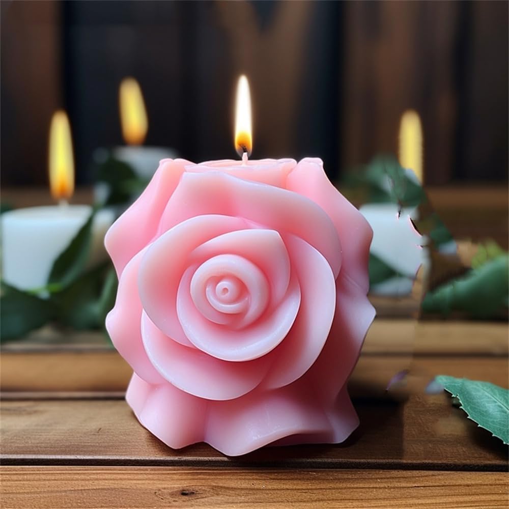 Valentine Rose Pillar Candle Silicone Molds Soap Mold 3D Rose Flower Resin Concrete Mould DIY Supplies Mold for Valentines Anniversary Wedding Table Home Decor
