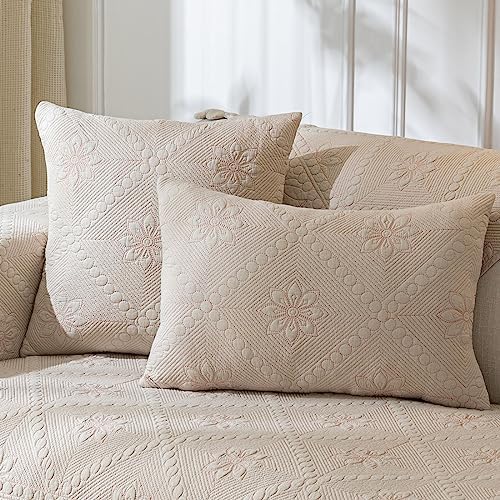 vctops 2 Pack Farmhouse 100% Cotton Quilted Throw Pillow Covers by vctops