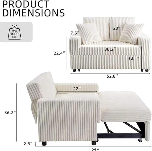 3 in 1 Convertible Sofa Bed，52.8" Pull Out Couch - Image 2