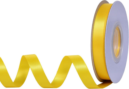 YAMA Yellow Double Faced Satin Ribbon 1/2 Inch 25 Yards Thin Yellow Ribbon for Gift Wrapping Crafts Hair Bows Wedding Party Decoration