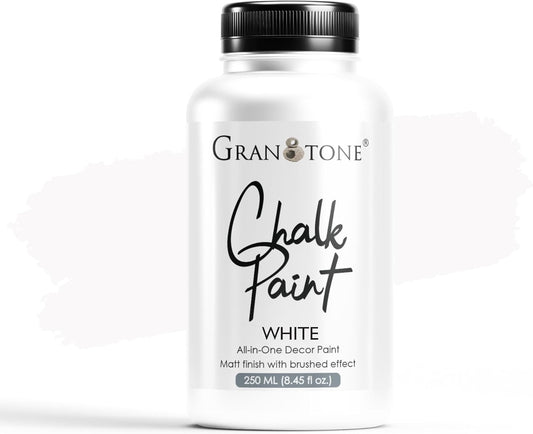 GRANOTONE Chalk Paint for Furniture, Matt-Finish Water-Based Acrylic Paint for Wood, Walls, Metal, Glass, Paper, Fabric Canvas, Maximum Coverage Chalk Paint for Kids & Adults, 250 Ml (WHITE)