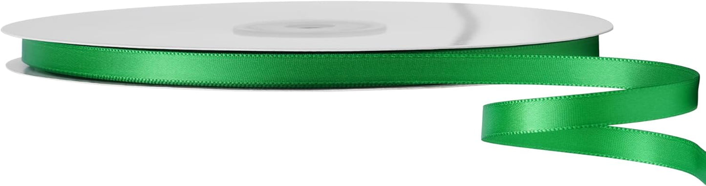LIUYAXI Green Double Faced Satin Ribbon, 1/4" X Continuous 50 Yards, Thin Ribbons Perfect for Gift Wrapping Wedding Invitation Card Hair Bows Tag Floral Arrangement DIY Craft