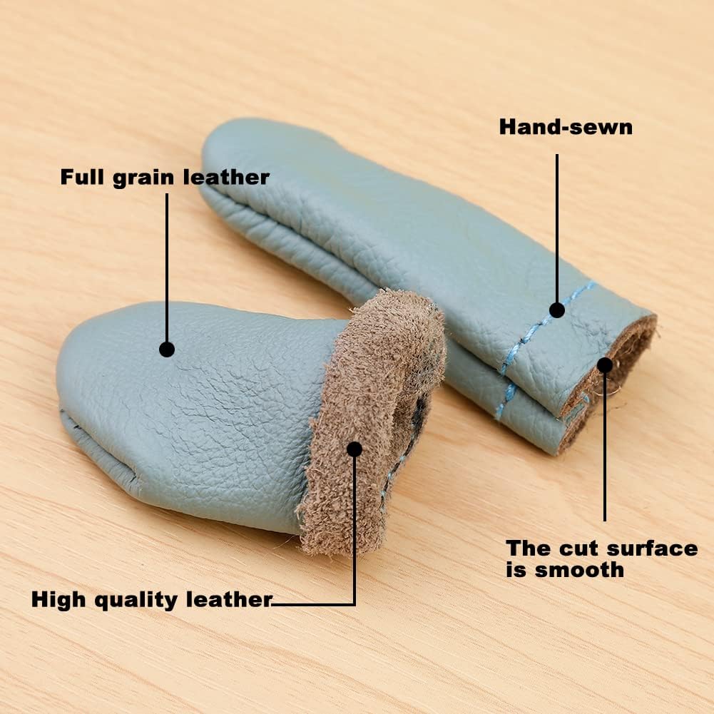 Mayboos 4 Pairs Leather Finger Protector Needle Felting Knitting Finger Thimble Guards Tools for Hand Craft Sewing Needlework Handmaking(Random Color)