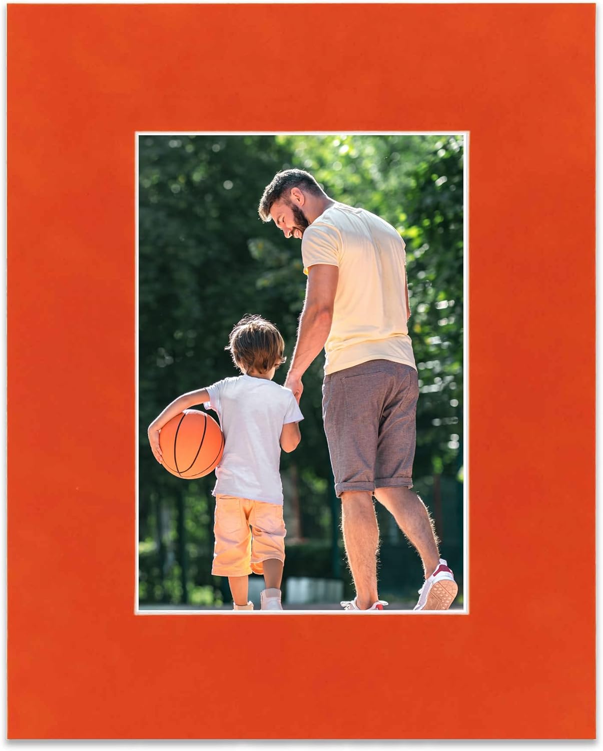 Pack of 25 Acid Free 11x14 Mats Bevel Cut for 8.5x11 Photos - Orange Suede Precut Matboards With Backing Boards and Clear Photo Mat Bags For Pictures, Photos, Framing - 4-ply Thickness