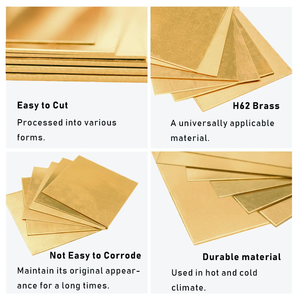 6 Gauge Brass Sheet，H62 Brass Plates Metal 0.157" Thickness x 3.9" Width x 3.9" Lenght, for Models, Crafts, Repairs, Electrical, 2Pcs