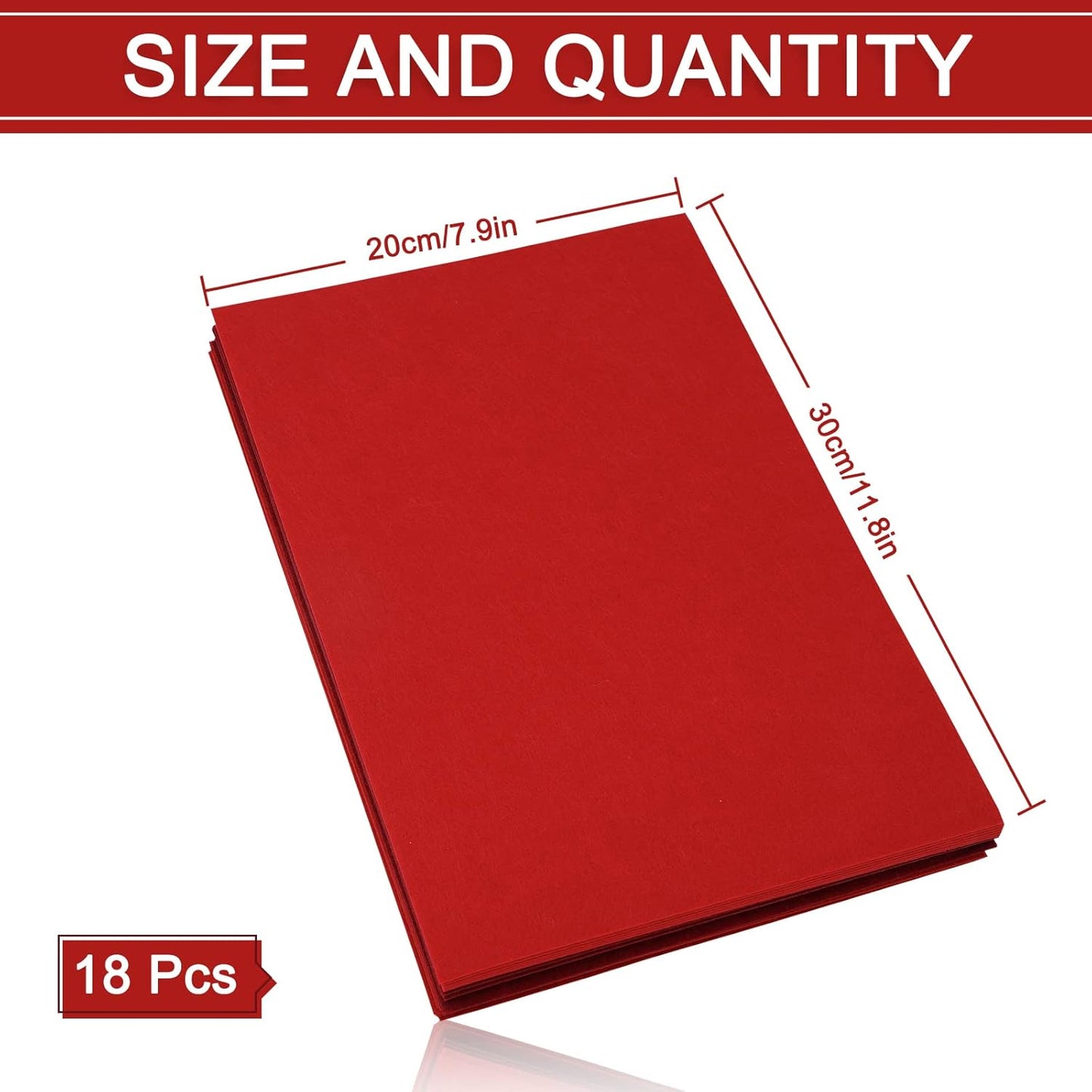 Whaline 18Pcs Felt Fabric Sheets Soft Thick Assorted Red Craft Felt Pack for DIY Craft Sewing Patchwork Art Projects, 3 Colors, 7.9 x 11.8 Inch