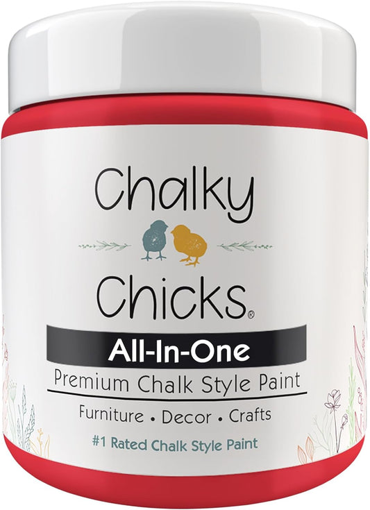 Chalky Chicks All-in-One Chalk Paint for Furniture or Cabinet - 4 Fl Oz - Matte Finish Poppy (Deep Red-Pink) for Metal, Wood Furniture Paint - No Sanding All-in-One for Home Decor & Crafts, USA Made