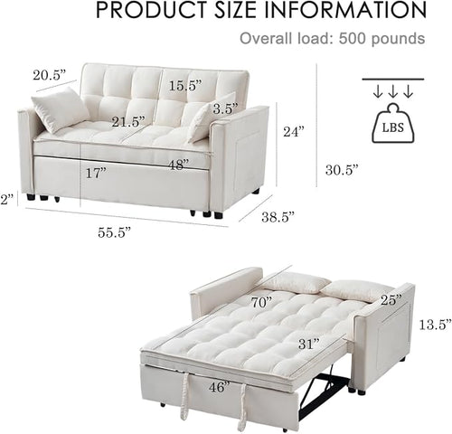 3-in-1 Convertible Sleeper Sofa Bed, Premium Velvet Pull Out Loveseat - Image 2